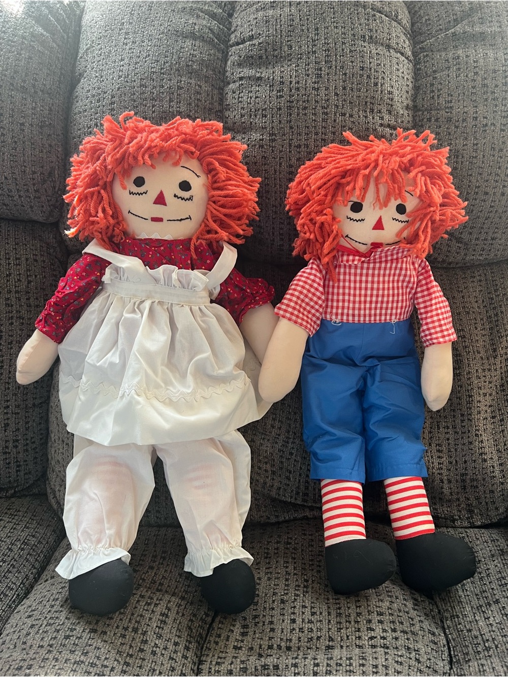 Classic Soft Cloth Raggedy Ann & Andy Doll Set w/ embroidered faces - 20”